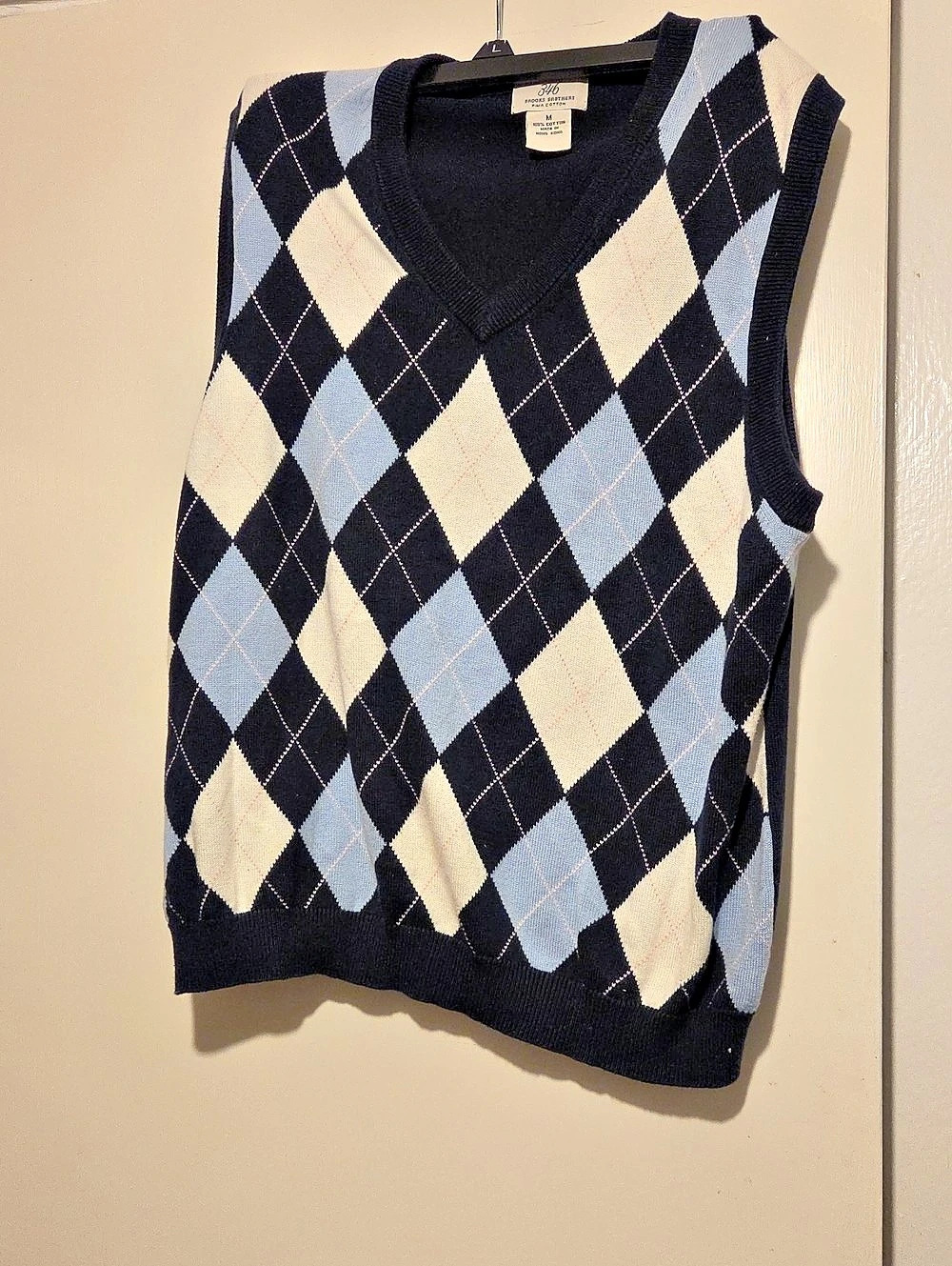 Brooks Brothers Argyle V-Neck Cotton Sweater Vest Size Medium